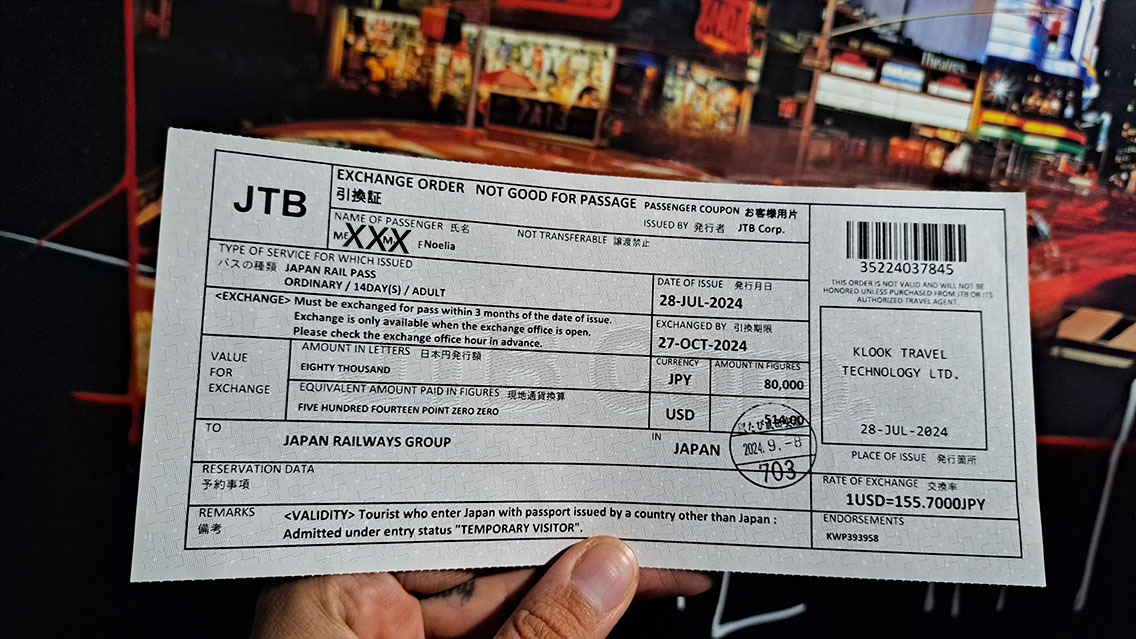 Bono del billete JR Pass que tienes que presentar en las oficinas de Japón