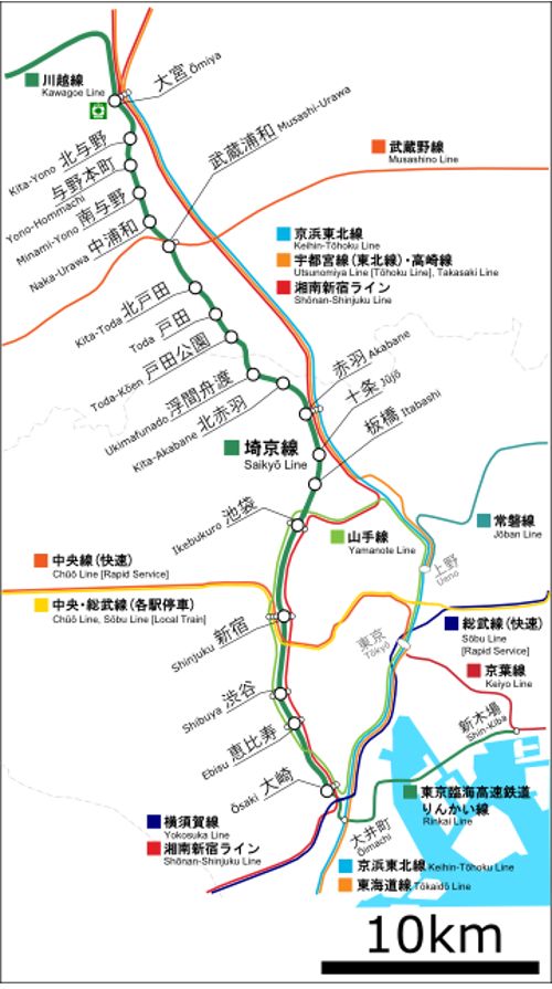 Mapa Sakyō Line (verde oscuro)