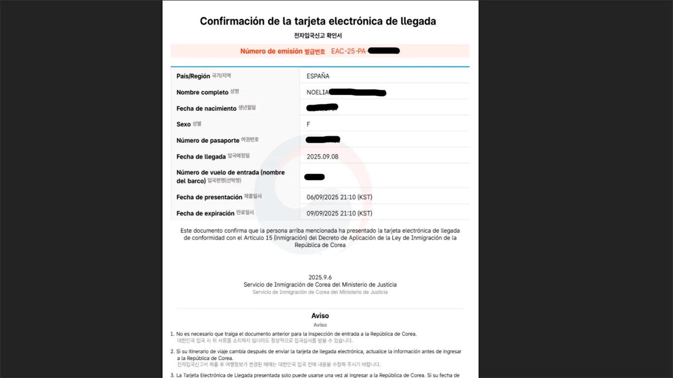 Guarda la e-Arrival Card en PDF o una captura de pantalla